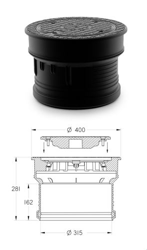 Poklop vodotěsný plastový A15-1,5 t na hladkou rouru DN 315