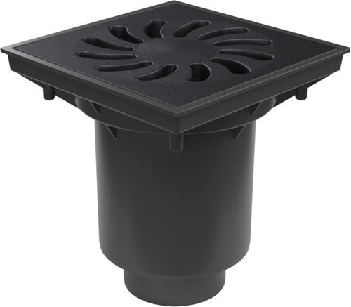 Kanalizační vpusť - přímá D160/D110-250, suchá klapka, litinová mříž  SUN 245x245mm, B125